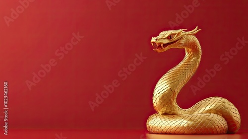 Golden Snake with Red Background