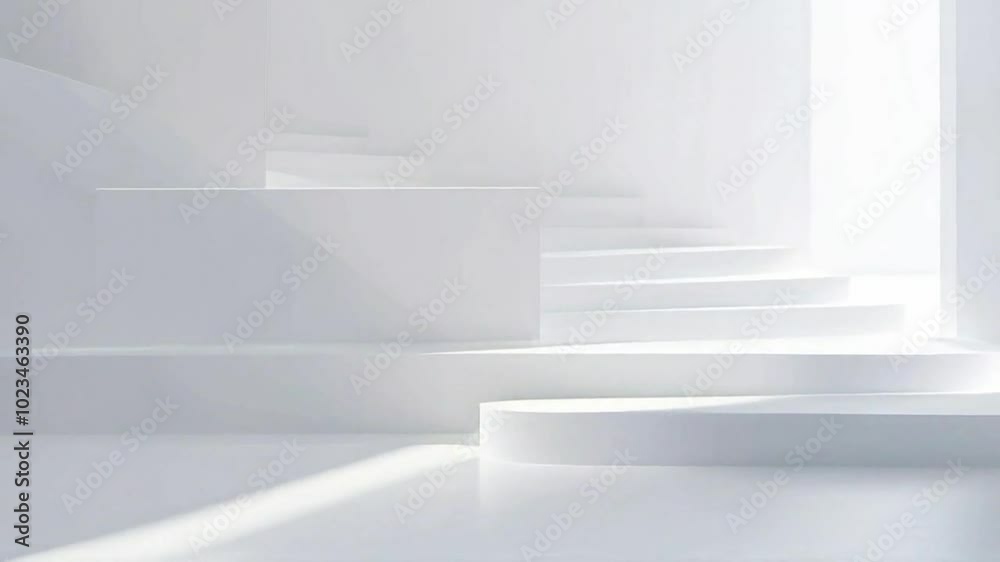 A serene, minimalistic space with white stairs and soft lighting creating a tranquil atmosphere. A serene, minimalistic space with white stairs and soft lighting creating a tranquil atmosphere.