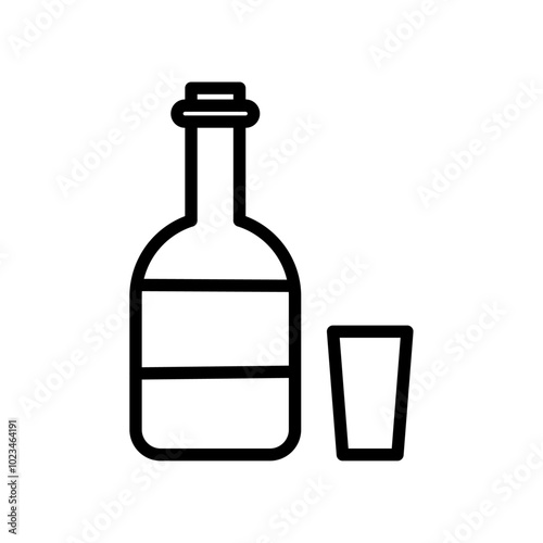 Outline of a wine bottle and glass, symbolizing beverages or dining.