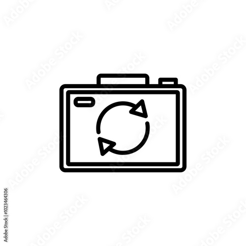 Camera with a rotation arrow symbolizing image rotation or adjusting perspective.