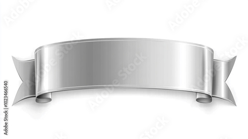 A blank silver rectangular ribbon label isolated on white background. photo