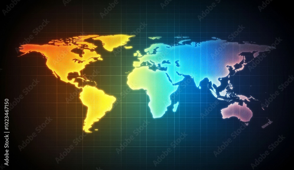 World Map with Glowing Neon Lights Representing Global Connections and Connectivity World Map with Glowing Neon Lights Representing Global Connections and Connectivity