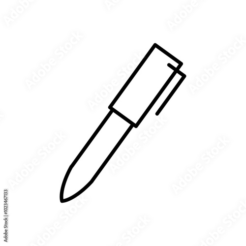 Simple outline icon of a pen, symbolizing writing or stationary.