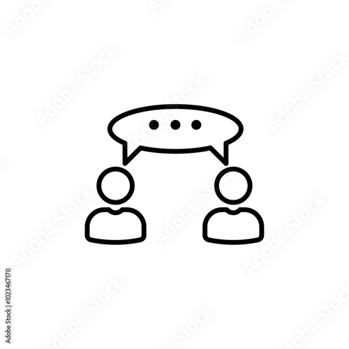 Simple outline of two people speaking, representing conversation or communication.
