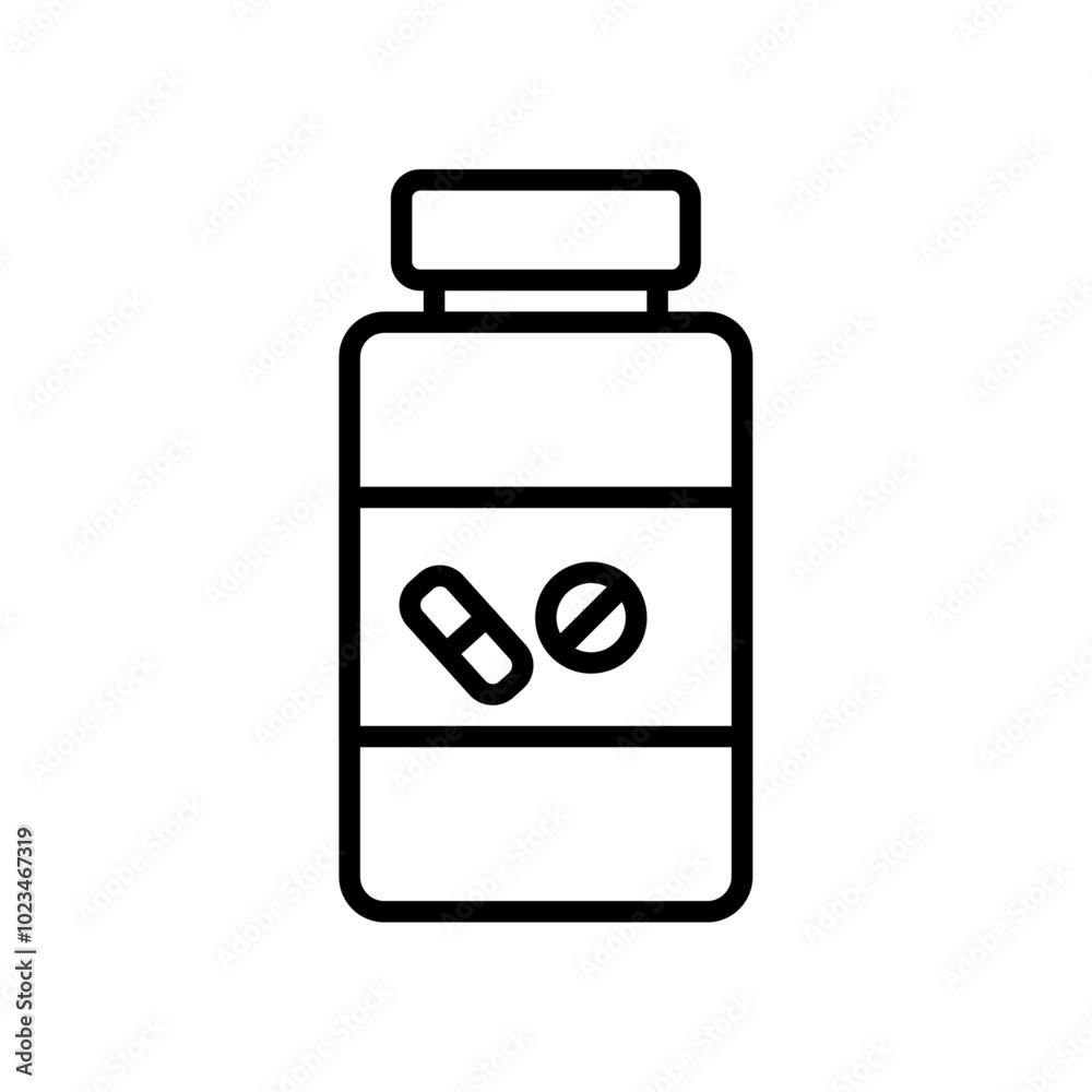 Simple outline of a pill bottle, representing medication or health supplements. Simple outline of a pill bottle, representing medication or health supplements.
