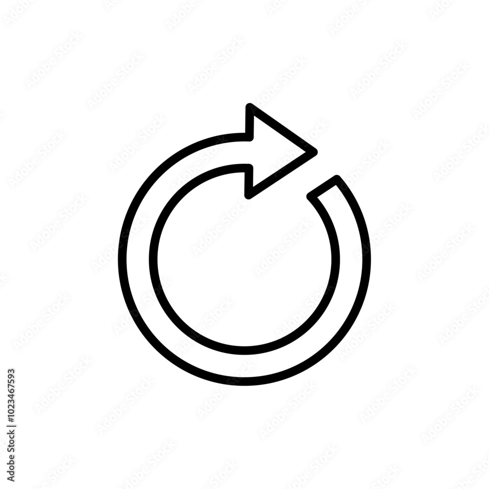 Simple outline of a circular arrow, symbolizing reload or refresh actions.