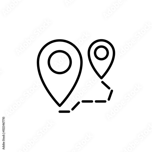 Outline icon of two location pins connected by a line, symbolizing a route or journey.