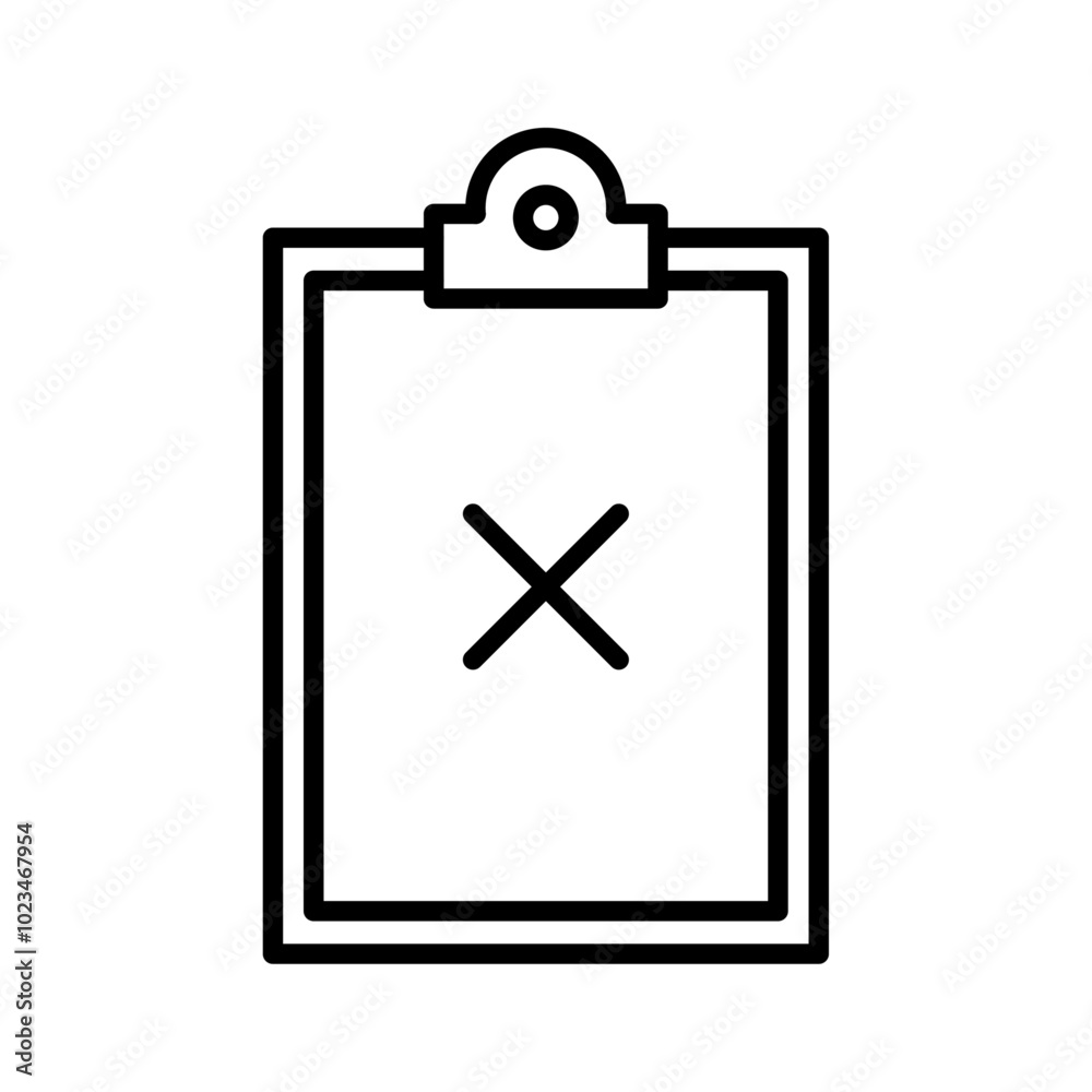 Simple outline of a document with a cross, symbolizing rejection or cancellation. Simple outline of a document with a cross, symbolizing rejection or cancellation.