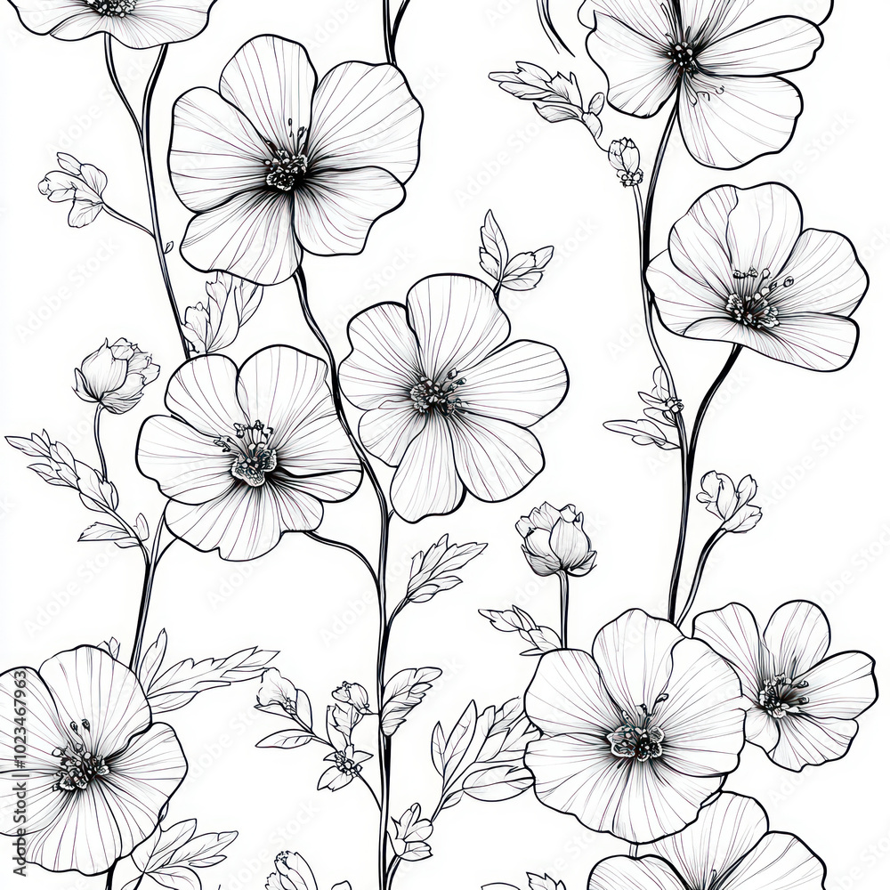 A Aubrieta, line pattern, black and white artwork style. Coloring book, zoom out, isolated on solid white background A Aubrieta, line pattern, black and white artwork style. Coloring book, zoom out, isolated on solid white background