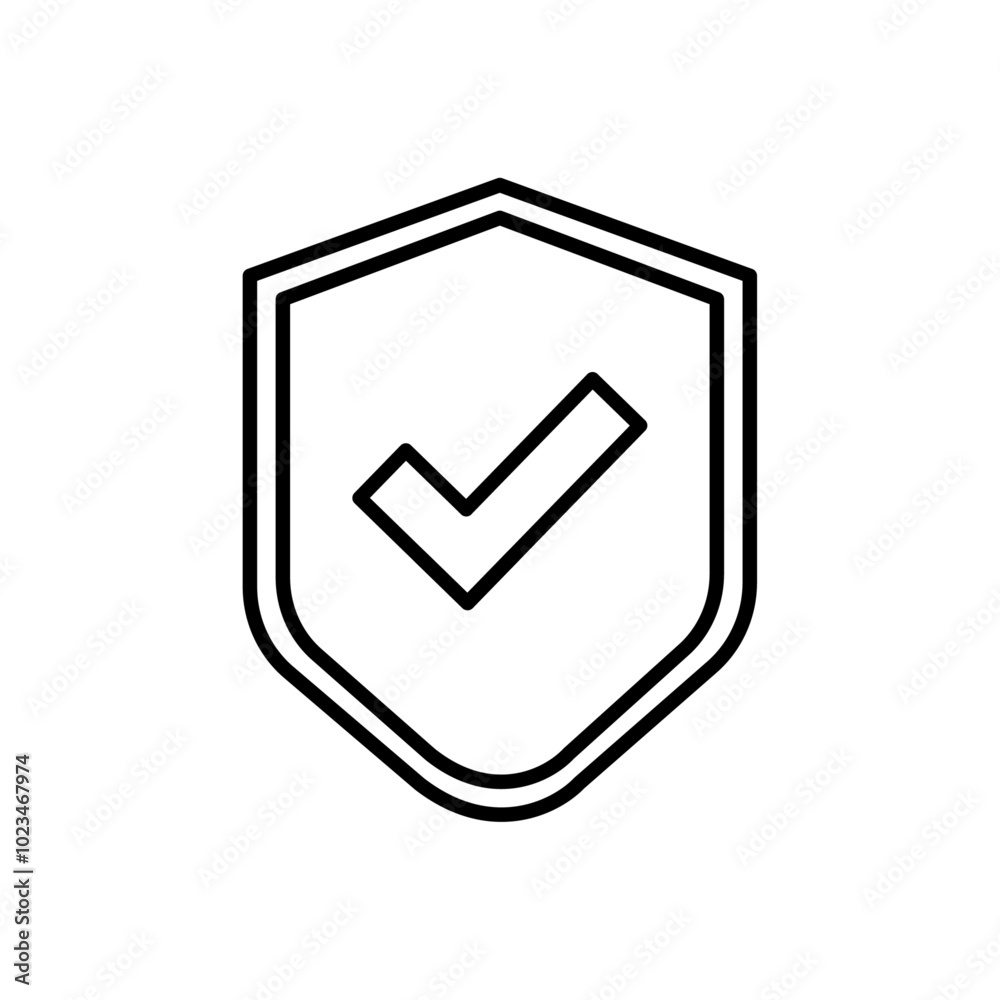 A shield with a tick mark icon representing verified protection or security approval. A shield with a tick mark icon representing verified protection or security approval.