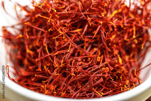 Fototapeta Naklejka Na Ścianę i Meble -  Organic Pure Saffron. Saffron spice close up.