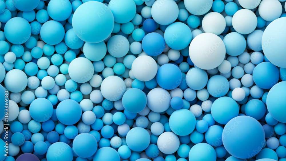 Many ocean blue bright color random soft balls background. Colorful balloons wall decoration of a children's festival. Huge pile of blue smooth gradient balls in various sizes. Vector background Many ocean blue bright color random soft balls background. Colorful balloons wall decoration of a children's festival. Huge pile of blue smooth gradient balls in various sizes. Vector background