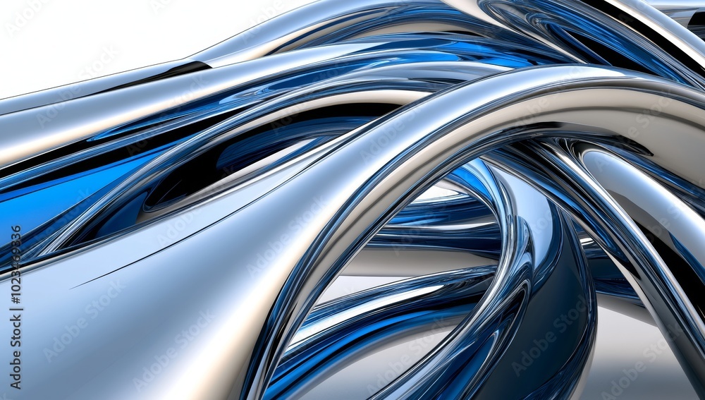Close-Up of Abstract Digital Art with Fluid Lines and 3D Structure in Shades of Blue