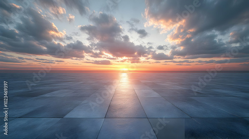 Sunset Sky Over Tile Floor Background