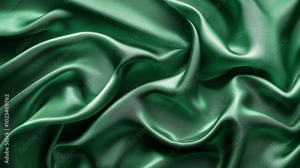 Fototapeta premium luxurious and elegant green wavy silk satin fabric.