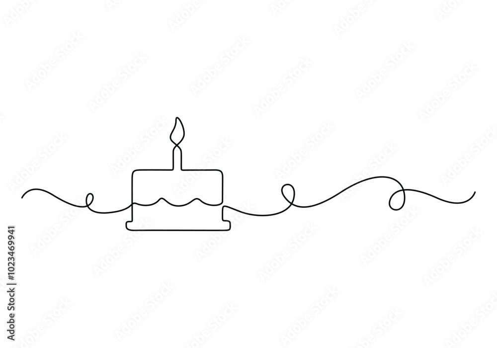 Continuous one line drawing of HAPPY BIRTHDAY cake with candle on top vector illustration Continuous one line drawing of HAPPY BIRTHDAY cake with candle on top vector illustration