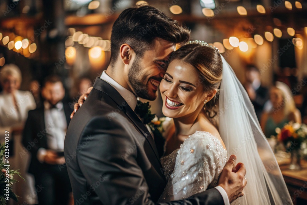 A wedding couple in each other's arms. The happy newlyweds are smiling. The bride and groom. Creating a family. A wedding couple in each other's arms. The happy newlyweds are smiling. The bride and groom. Creating a family.