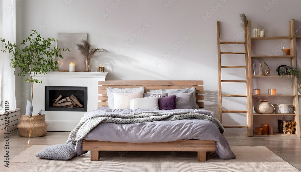 Minimalist Bedroom with Wooden Floor and White Walls Featuring Cozy Bed Minimalist Bedroom with Wooden Floor and White Walls Featuring Cozy Bed