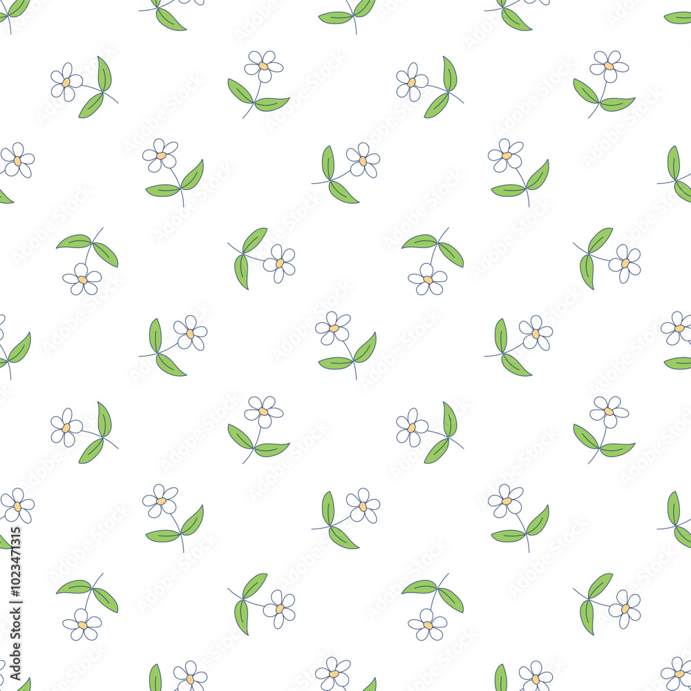 Botanical pattern with daisies, simple pattern with white doodle flowers Botanical pattern with daisies, simple pattern with white doodle flowers
