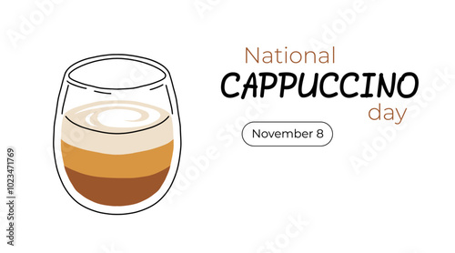 National Cappuccino Day banner. Vector flat cartoon illustration ideal for National Cappuccino Day celebration on november 8.