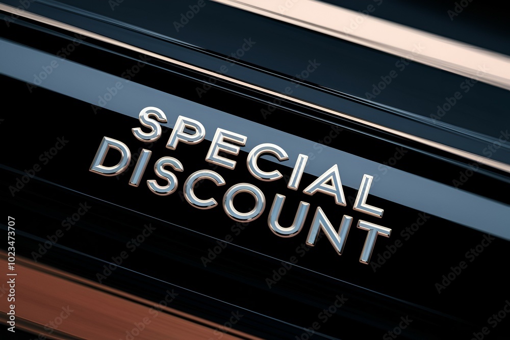Obraz premium A car with a special discount on it. The car is black and shiny. The words 