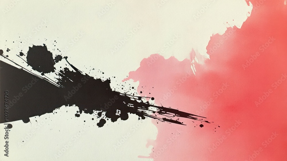 Obraz premium Abstract artwork featuring contrasting black and red splashes on a light background.
