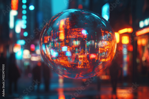 Futuristic Cityscape Reflection in Sphere 