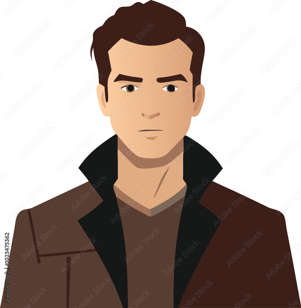 A vector illustration of a seriouslooking man in a leather jacket, symbolizing confidence, toughness, and casual style. A vector illustration of a seriouslooking man in a leather jacket, symbolizing confidence, toughness, and casual style.