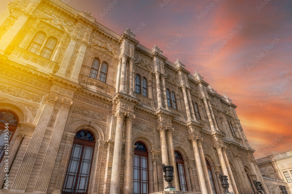 Istanbul Turkey Dolmabahce Palace photos taken at sunset with its wonderful texture and architecture