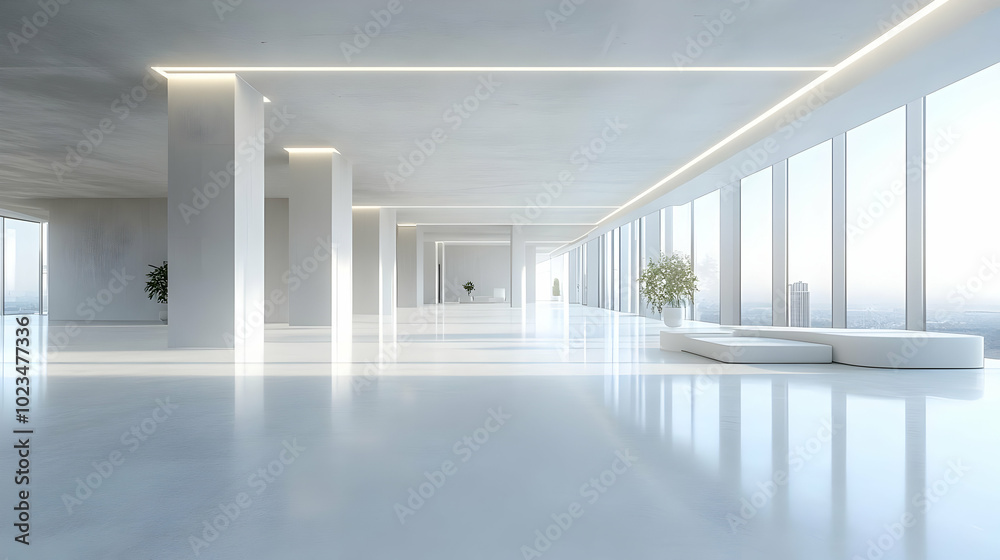 Modern White Office Interior Design 3D Illustration Modern White Office Interior Design 3D Illustration