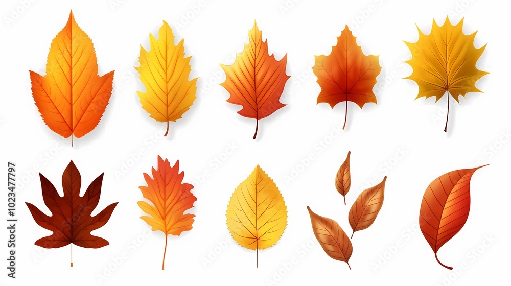 A variety of colorful autumn leaves showcasing different shapes and colors. A variety of colorful autumn leaves showcasing different shapes and colors.