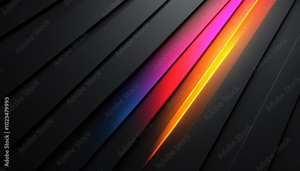 Fototapeta premium Diagonal Black Stripes with Glowing Multicolored Lines