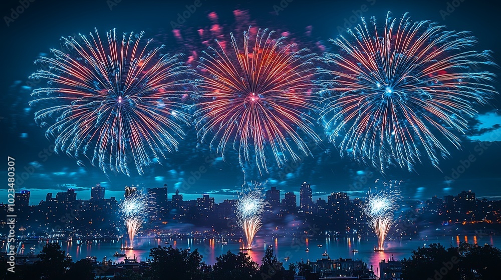 Obraz premium Vibrant Fireworks Display Lighting Up the Night Sky