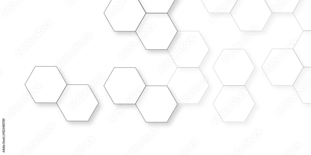 Abstract white background with hexagon and hexagonal background. Luxury white pattern with hexagons. abstract 3d hexagonal background with shadow. 3D futuristic abstract honeycomb mosaic background.