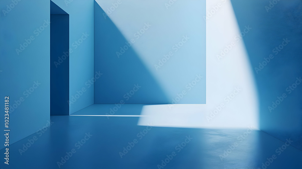 Abstract Blue Background - 3D Render of a Blue Room with Sunlight Abstract Blue Background - 3D Render of a Blue Room with Sunlight