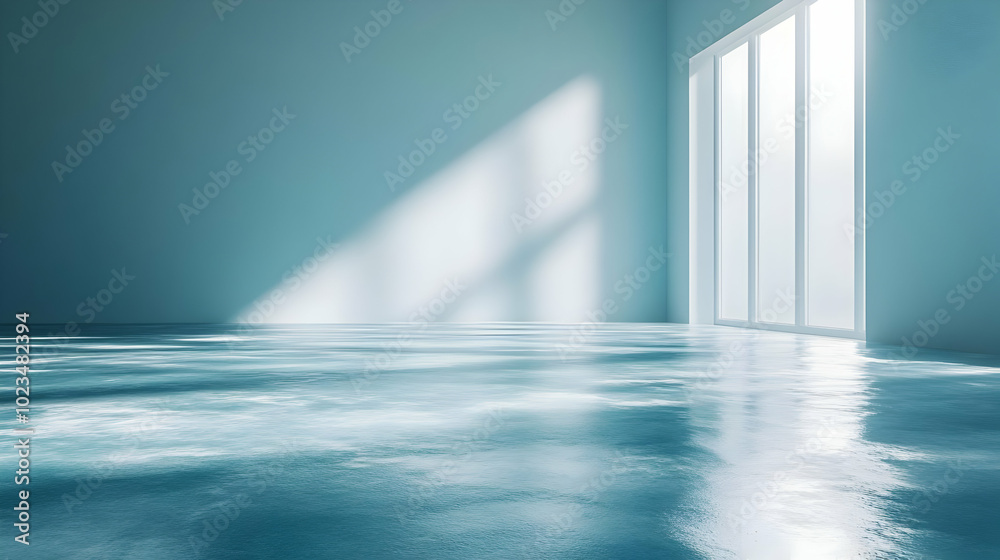 Blue Room with Window and Light Reflections 3D Render Blue Room with Window and Light Reflections 3D Render
