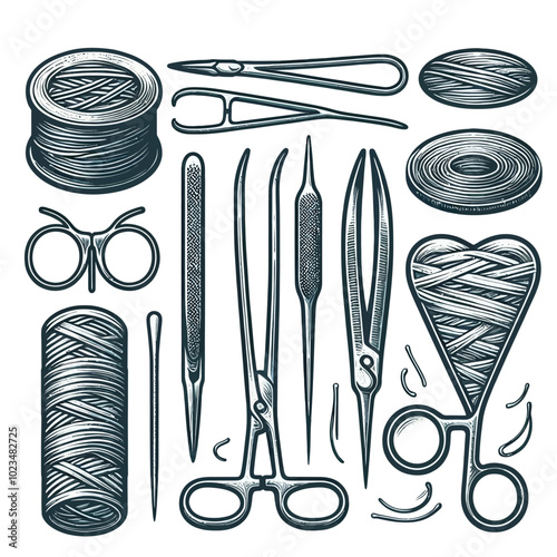 Surgical Sutures set vector illustration