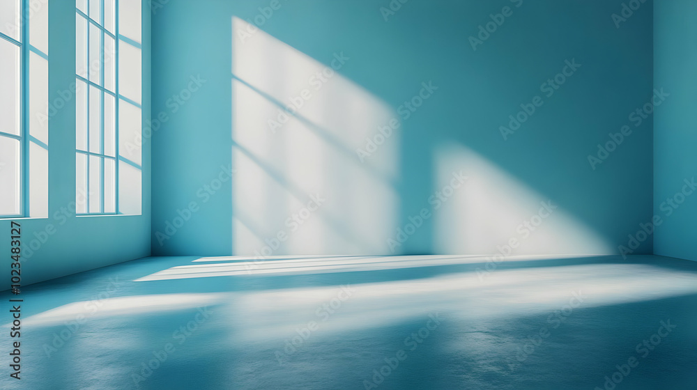 Blue Room with Window and Sunbeams Illustration Blue Room with Window and Sunbeams Illustration