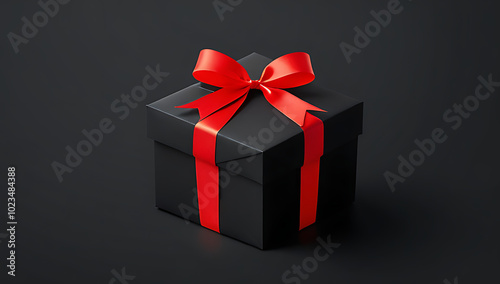 elegant black holiday gift wrapped red ribbon