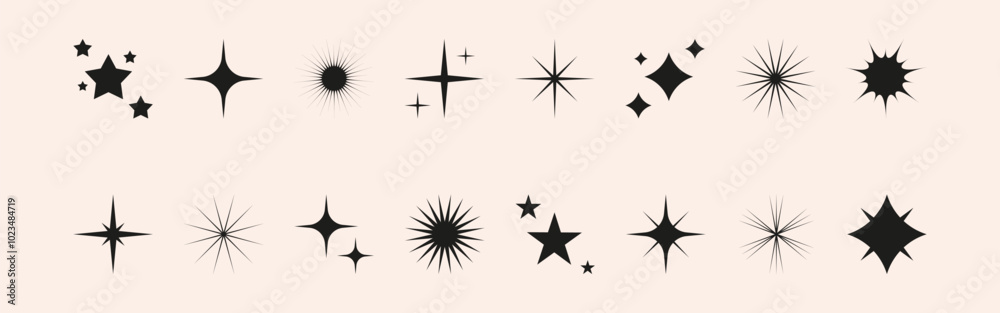 Set of shiny star, sparkle, sun shapes. Abstract vector glow, explosion and blink effects for celebrate party design. Twinkle glitter and flash graphic elements. Isolated illustrations. Set of shiny star, sparkle, sun shapes. Abstract vector glow, explosion and blink effects for celebrate party design. Twinkle glitter and flash graphic elements. Isolated illustrations.