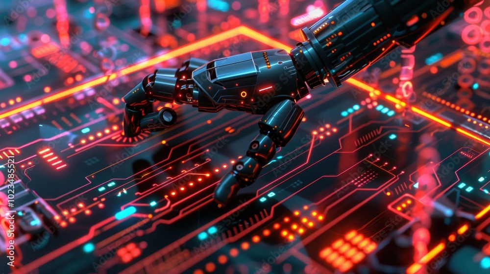 Futuristic AI Robotic Hand Interacting with Digital Interface Futuristic AI Robotic Hand Interacting with Digital Interface