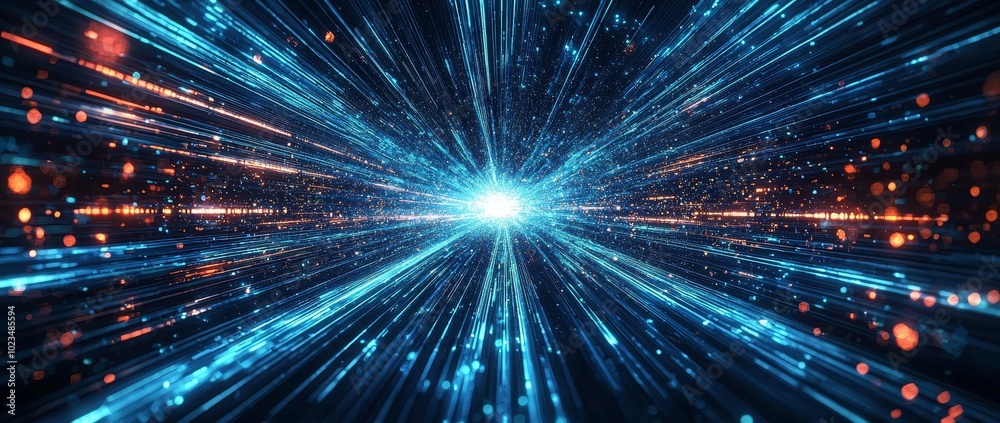 Naklejka premium Modern abstract concept. Blue light background with stripes of light rays. Science and future technology concept.