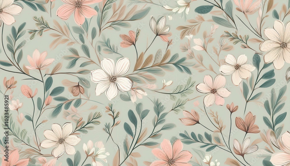custom made wallpaper toronto digitalDelicate floral pattern in pink and white