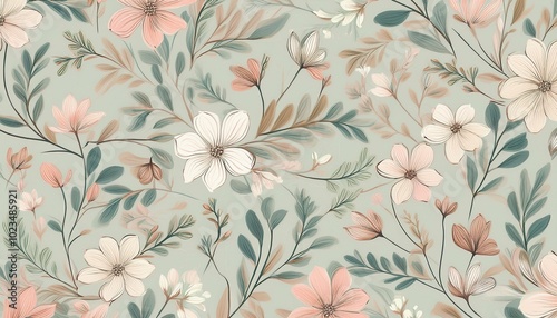 Wallpaper Mural Delicate floral pattern in pink and white Torontodigital.ca