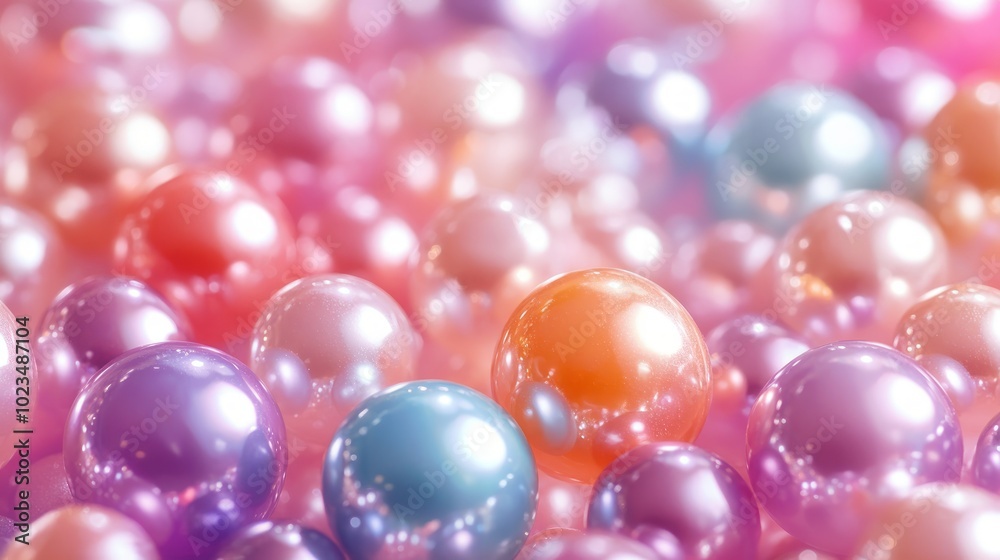 A close-up shot of iridescent pearls in pastel colors with a blurred background. A close-up shot of iridescent pearls in pastel colors with a blurred background.