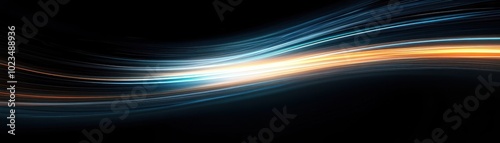 Abstract Curving Lines of Blue, White, and Orange Light on a Black Background