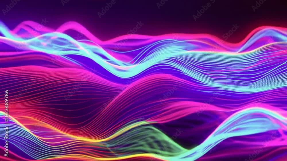 Abstract waves of vibrant neon colors representing energy and movement. Abstract waves of vibrant neon colors representing energy and movement.