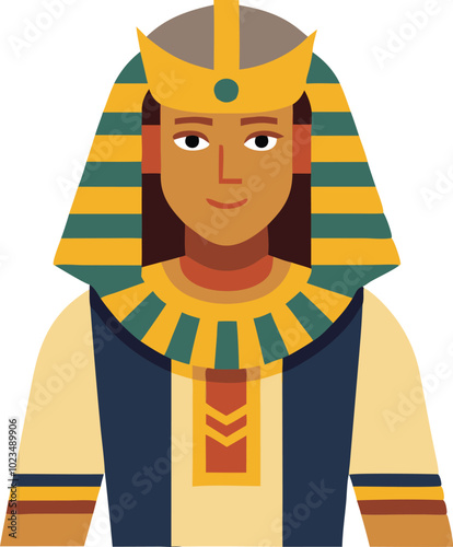 A colorful vector illustration of an ancient Egyptian pharaoh, symbolizing power, royalty, and Egyptian culture and history.