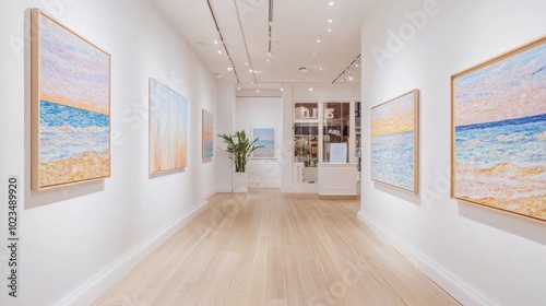 Wallpaper Mural Minimalist art gallery with white walls and beautiful, colorful paintings that stand out under soft lighting. Torontodigital.ca