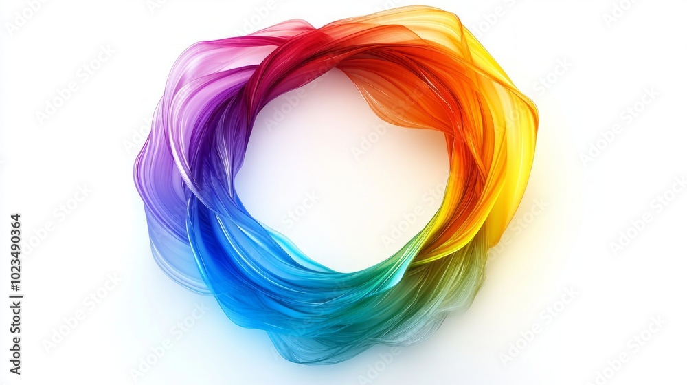 A colorful, abstract circle of swirling, translucent ribbons against a white background. A colorful, abstract circle of swirling, translucent ribbons against a white background.